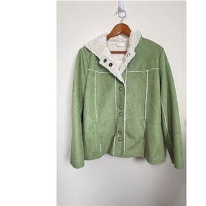 MiFRESIA Faux Suede Sherpa Jacket Sage Green Western Y2K Womens